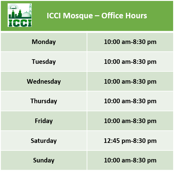 ICCI Mosque – Office Hours
